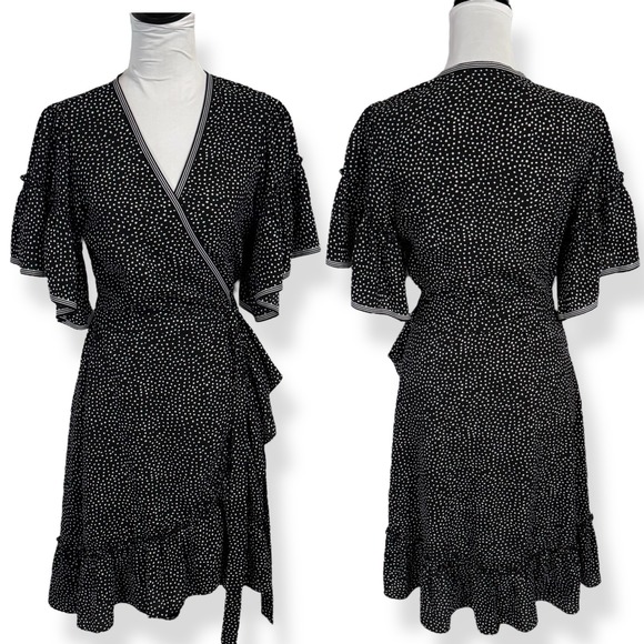 Max Studio Dresses & Skirts - Max Studio True Wrap Dress Size S Black & White Polka Dot Ruffle Sleeve V Neck